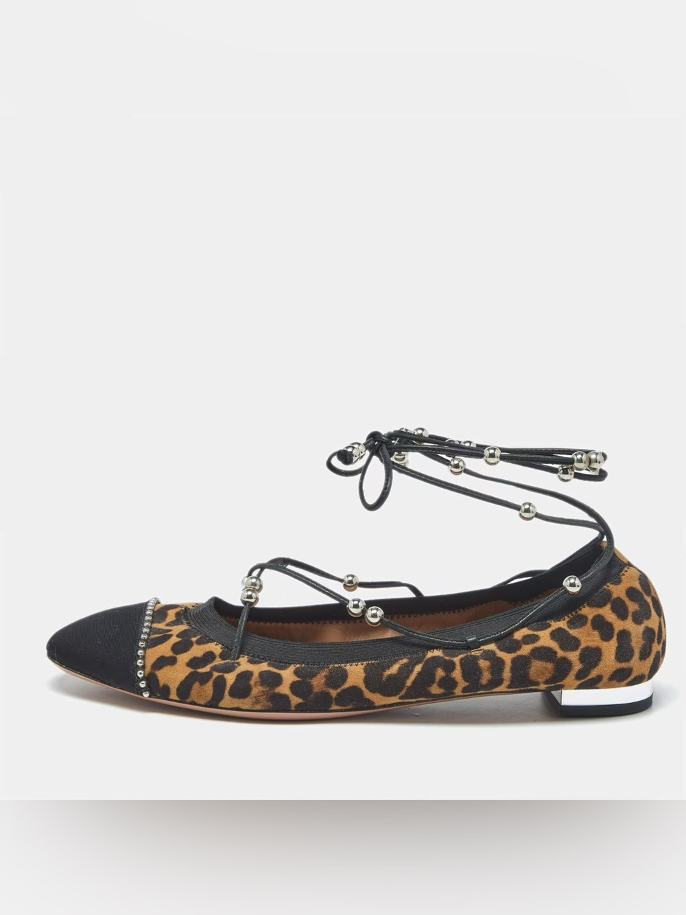 New Size 39.5 Aquazzura Leopard Print Suede and Fabric Tie Up Ballet Flats